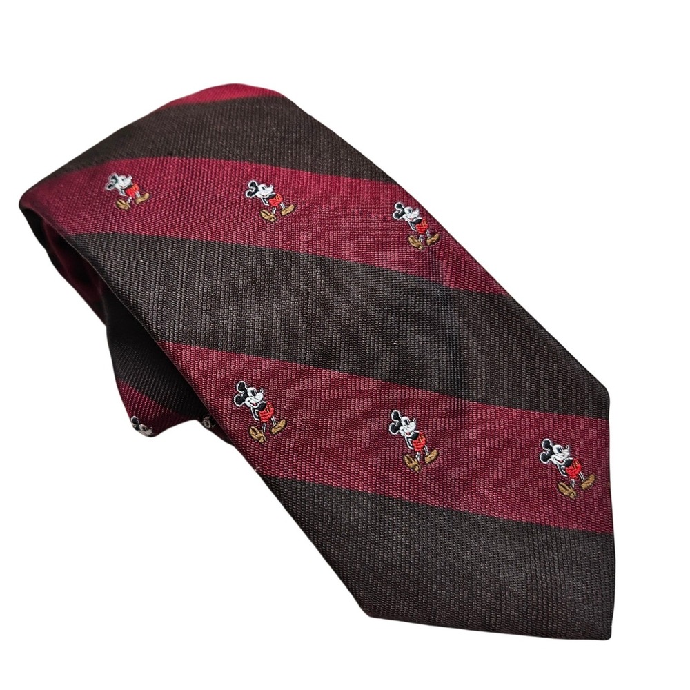 J.G. Hook Necktie Mens OS Burgundy Brown Striped Mickey Mouse Disney Vintage Tie